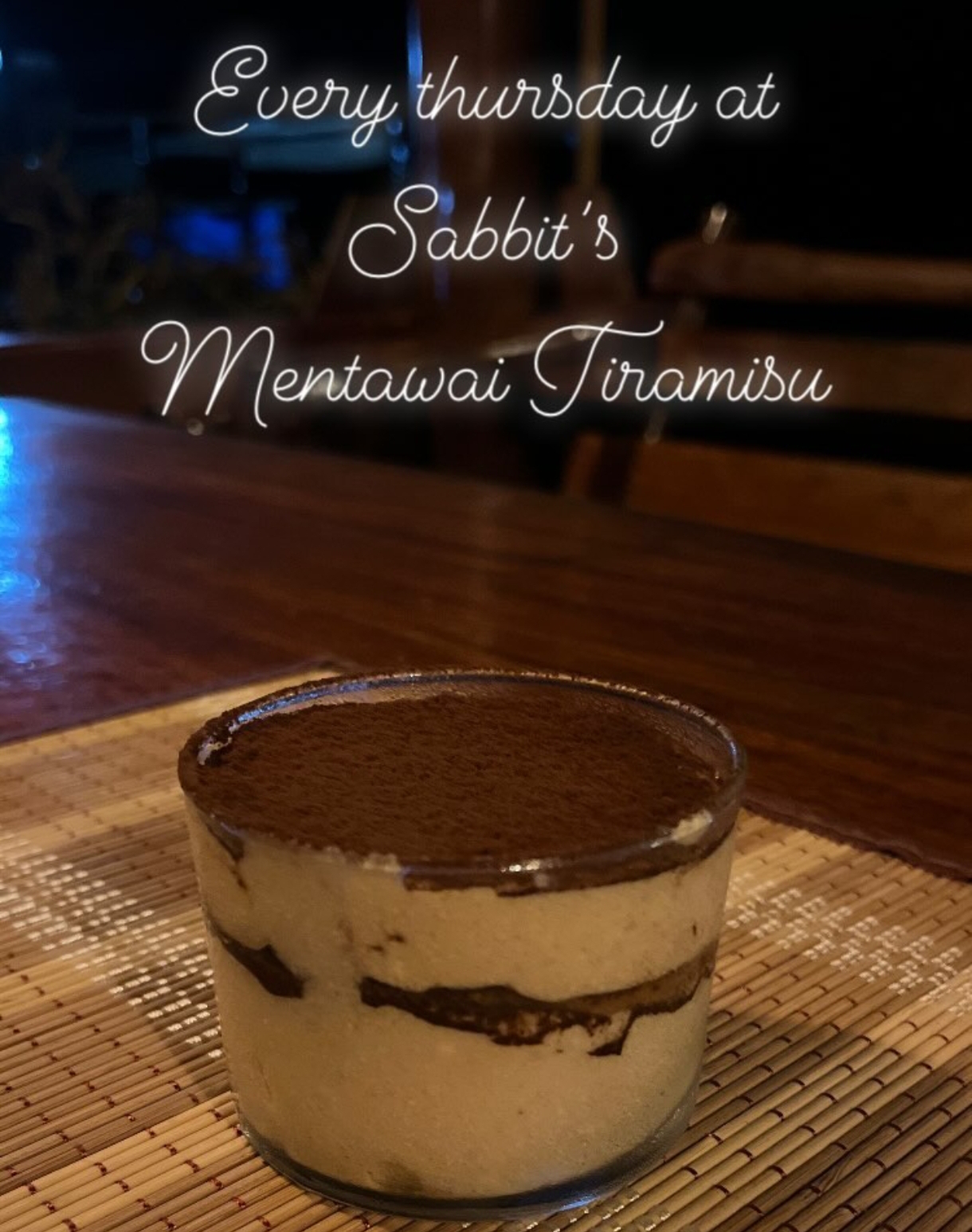 Tiramisú Mentawai servido cada jueves en Sabbit surf camp